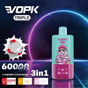Vopk Triple 60K 3 em 1 60.000 baforadas | vape descartável de sabor triplo com display led
