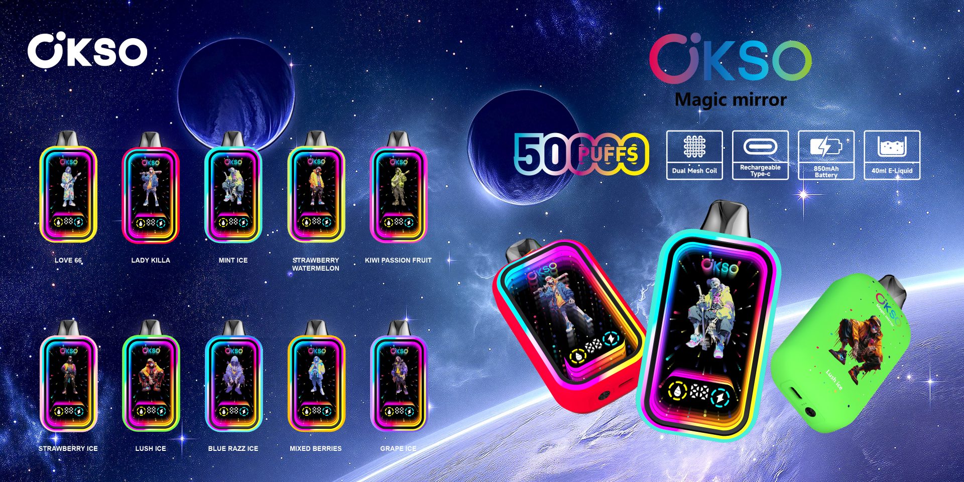 OKSO Magische Spiegel 50K | 50.000 trekjes wegwerpvape met rgb-spiegelafwerking 15 OKSO Magische Spiegel 50K | 50.000 trekjes wegwerpvape met rgb-spiegelafwerking - Afbeelding 15