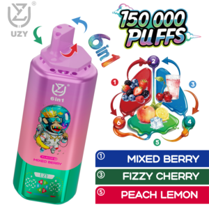 UZY 6 in 1 150K | vaporizzatore usa e getta da 64 ml a sei sapori da 150.000 sbuffi con schermo intelligente e bobina quad mesh